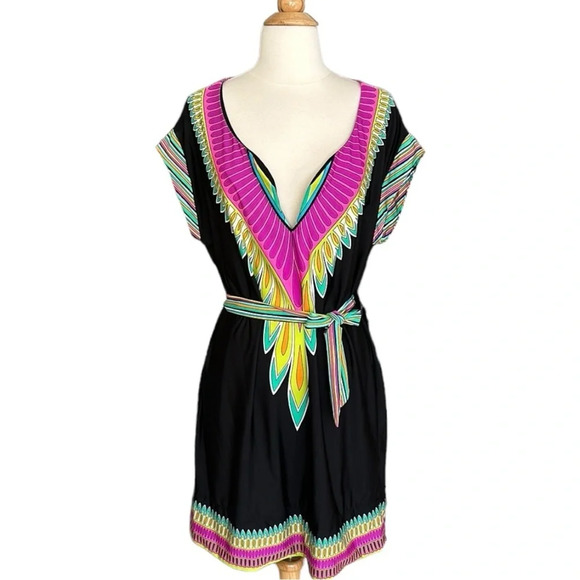 TRINA TURK Plumas Black Artsy Swim Coverup Tunic, M - Picture 1 of 14